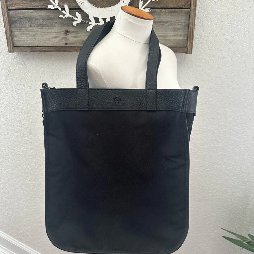 Lululemon Now and Always Black Canvas Shoulder Tote Gym Computer Bag